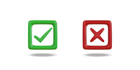 Check mark and cross mark symbols icon. Buttons with checkmark and cross. right checkmark symbol accepted and rejected.