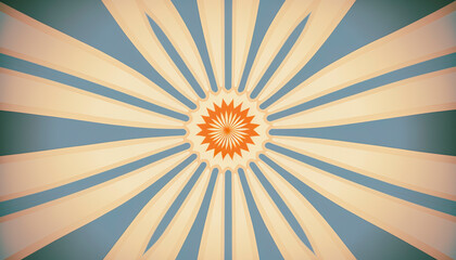 Starburst sunburst background pattern in blue vintage color palette, with orange, red, beige, and peach spiral or swirl radial stripes | AI Generated
