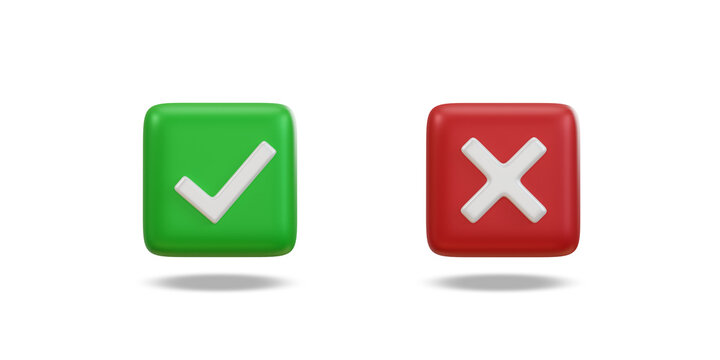 Check mark and cross mark symbols icon. Buttons with checkmark and cross. right checkmark symbol accepted and rejected.