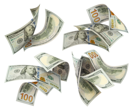 Set of flying 100 dollars banknotes, cut out - Powered by Adobe