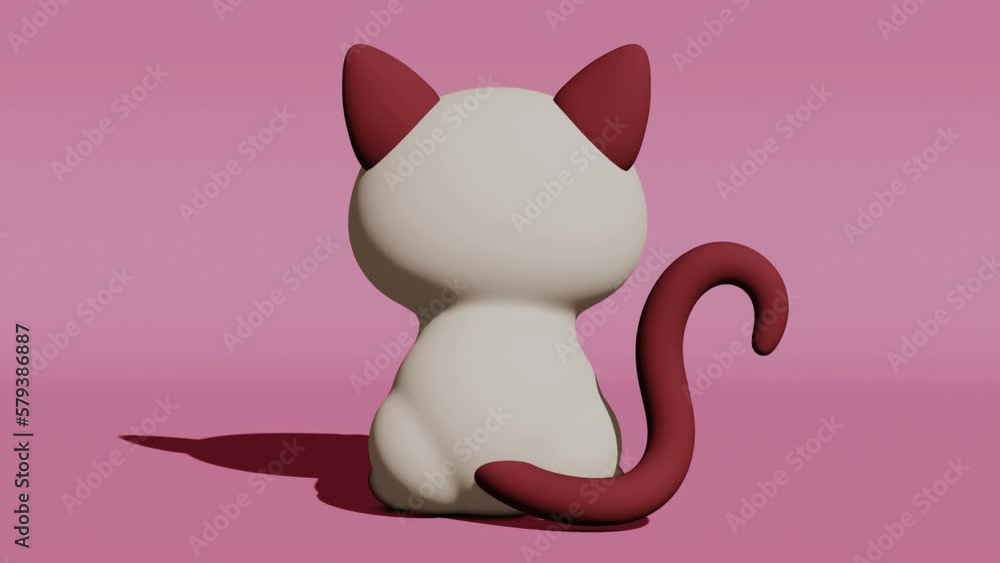 Poster cute siamese cat sitting on a pink background. abstract loop animation
