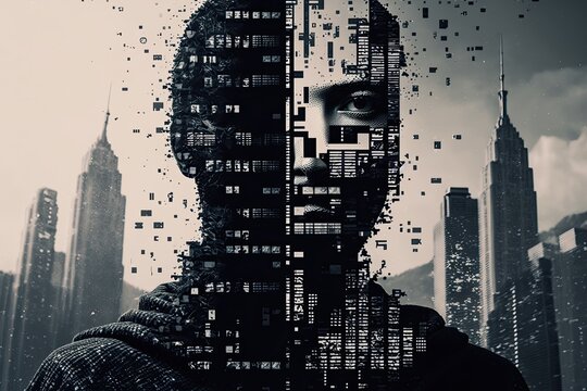 binary code double exposure during the day. Generative AI