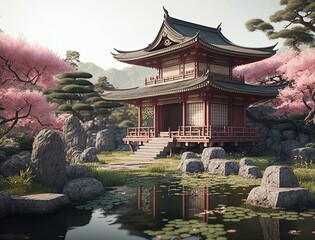 chinese pavilion in the park  generative ai