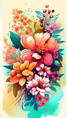 Spring flowers composition in vibrant colours, easter, summer, Generative AI