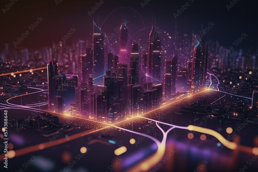 Poster smart city. big data connection. generative ai