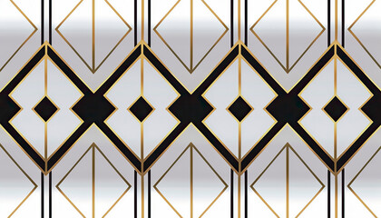 Background Modern Monochrome Geometric Seamless Wallpaper with Gold Accents | AI generated