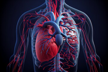 3d rendered medical illustration of a mans cardiovascular system. Generative AI