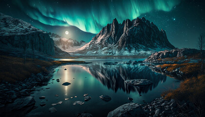 Aurora Borealis Lofoten - obrazy, fototapety, plakaty