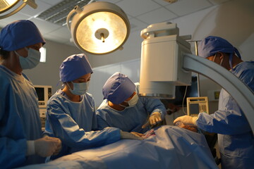 Medical Team Performing Surgical Operation in Modern Operating Room. inside operation room