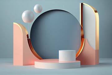 Background 3d with stage product shape podium. 3d background products display podium with pastel color background. 3d rendering podium. stand to show display illustration. Generative Ai
