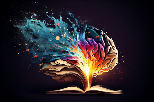 Concept art of a human brain exploding with knowledge and creativity. Generative AI