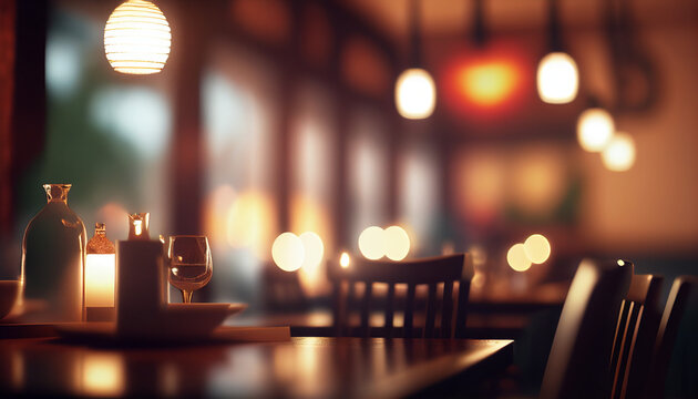 Blurred and unfocused restaurant table setting with cutlery background, Generative AI