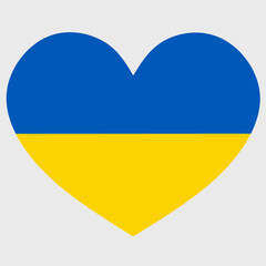 Vector illustration of the Ukraine flag with a heart shaped isolated on plain background.