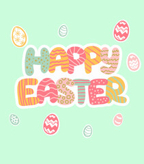 Happy Easter banners, greeting cards, posters, and holiday covers. Trendy design with typography, hand-painted plants, dots, eggs, and bunnies, in pastel colors. Modern art minimalist style.