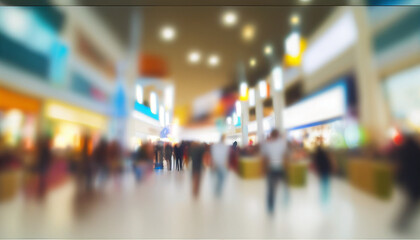 Blurred and unfocused shopping center mall background, Generative AI