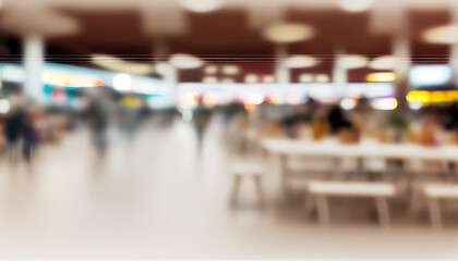 Blurred and unfocused shopping center mall background, Generative AI