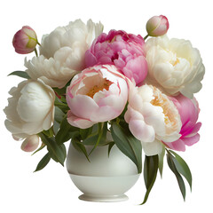 Bouquet of peonies on a transparent background. Png file. Floral arrangement. . For stickers, invitations, greeting cards, wedding card, decorations..