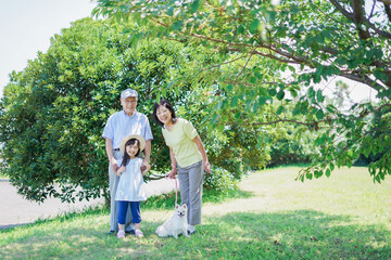 Fototapeta premium 祖父母と外で遊ぶ小さな女の子