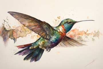 Obraz premium A watercolor painting of a hummingbird. Generative AI