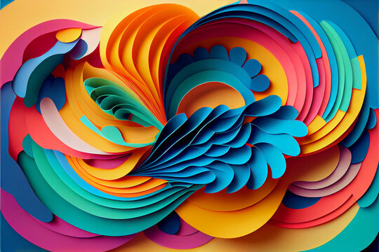 Cut paper art, floral abstract colorful background from spiral pieces of paper.