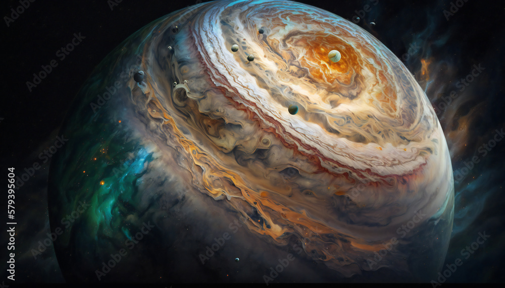 Wall mural planet similar to jupiter in space - space wallpaper - generative ai