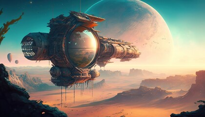 Beyond the Horizon: A Futuristic Space Station Orbiting a Distant Planet with Alien Landscapes and Advanced Technology