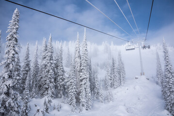 Going skiing in a cold morning