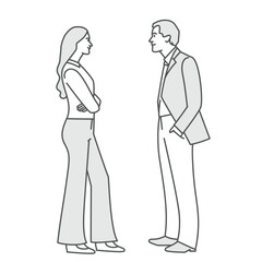 Man and woman are standing facing each other and looking at each other.