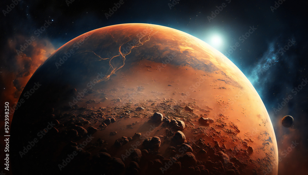Wall mural planet similar to mars in space - space wallpaper - generative ai