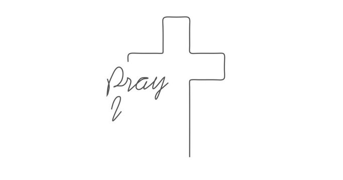 Cross and pray wait trust text in thin lines style