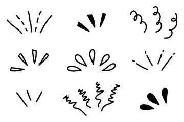 Hand draw doodle, lines showing concentrated lines, awareness, sun rays, surprises. Vector illustration