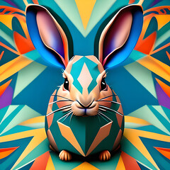 easter colorful bunny on colorful geometric abstract background. Generative AI