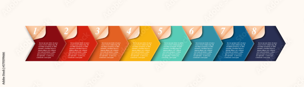 Aufkleber 8 arrow steps options business process infographic elements parts workflow diagram flowchart concept