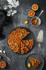 Obraz na płótnie Canvas Homemade upside down citrus blood orange cake. Top view
