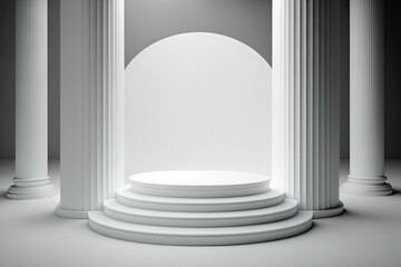 Round empty podium platform product display luxury white gray minimalist Made with Generative AI
