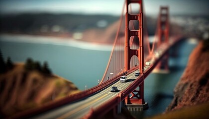 golden gate bridge tilt shift aerial view generative ai