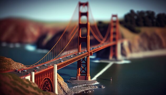 golden gate bridge tilt shift aerial view generative ai