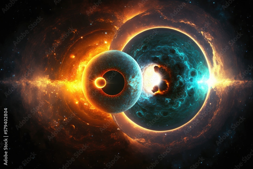 Wall mural two dimensional image. huge voids of space. stellar objects (the sun, the planets, the moons) that s