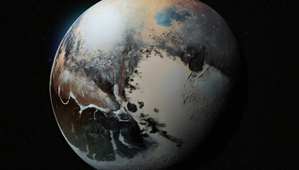 Fototapeta na wymiar Planet similar to Pluto in space - Space wallpaper - Generative AI