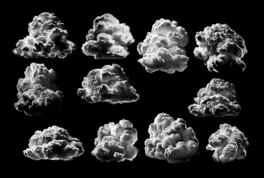 Set of white clouda isolated on the white background, created with generative AI
