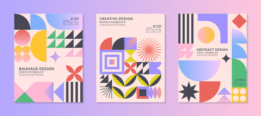 Obraz premium Abstract bauhaus geometric pattern backgrounds with copy space for text.Trendy minimalist geometric designs with simple shapes and elements.Modern artistic vector illustrations.