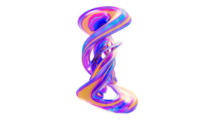 Abstract glass geometric composition, iridescent holographic crystal shapes with gradient texture in motion  Spiral twisted fluid forms, isolated digital art object transparent back. 3D illustration. 