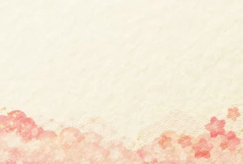 Foto op Canvas 春　桜　ピンク　和柄　雲　水彩風　和紙　背景  © Lily