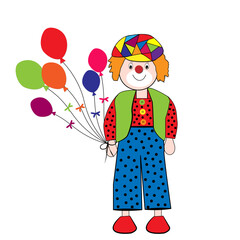Payaso con globos de colores variados.