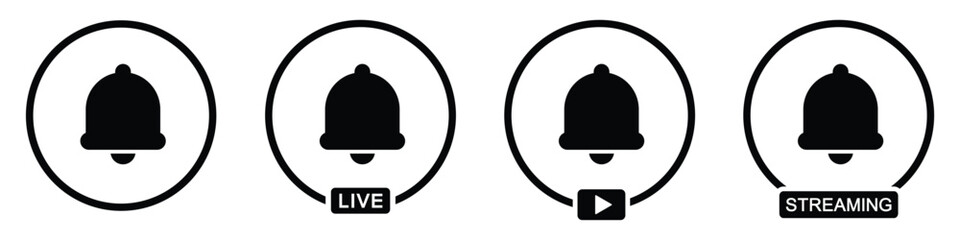 Live streaming notification icon. Bell notification icon, vector illustration