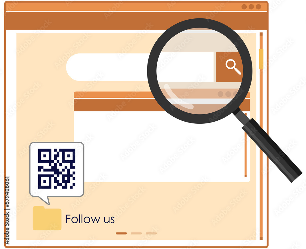 Poster video player design for website and mobile apps.magnifying glass search webpage with vector illustra