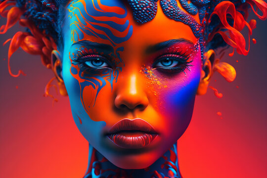 generative ai illustration, beautiful model  girl posing on camera, vibrant colors  