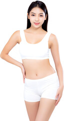 Portrait young asian woman smiling beautiful body diet with fit, model girl weight slim with...