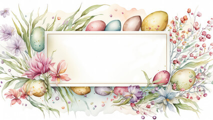 Fototapeta na wymiar Colourful floral Easter card with copy space, 300dpi, high resolution, 16:9, generative AI