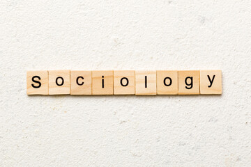 Sociology word written on wood block. Sociology text on cement table for your desing, concept